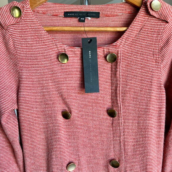 NWT Marc by Marc Jacobs Peacoat Style Coat Dress w/ Pockets Orange Stripe Sz XS - Picture 5 of 10